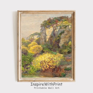 Mountain Wildflower Scenery Art Print, Digital Download Flower Landscape Painting, Mountain Scenery Art, Floral Botanical Artful Print