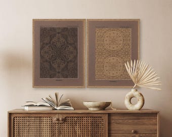 Vintage Floral Pattern Textile Print Set of 2, Antique Textile Wall Decor, Rustic Flower Pattern Art Printable Neutral Wall Art, Boho Print
