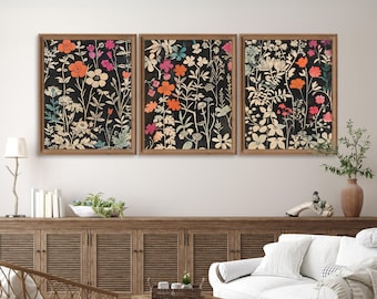 Juego de 3 impresiones de flores silvestres coloridas, Impresión floral abstracta ingeniosa, Arte de pared de paisaje de flores de descarga digital, Impresión de arte botánico estético