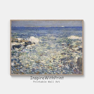 Vintage Coastal Landscape Print, Tranquility Wave Scene Painting, Nautical Landscape Print, Digital Download Claude Monet Seascape Wall Art