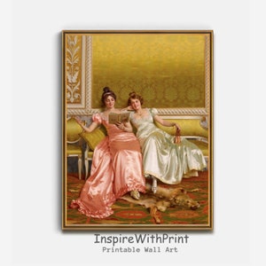 Vintage Woman Reading Print, Girl Reading Painting, Moody Reading Art Printable, Vintage Bookish Woman Art, Victorian Reading Book Print,