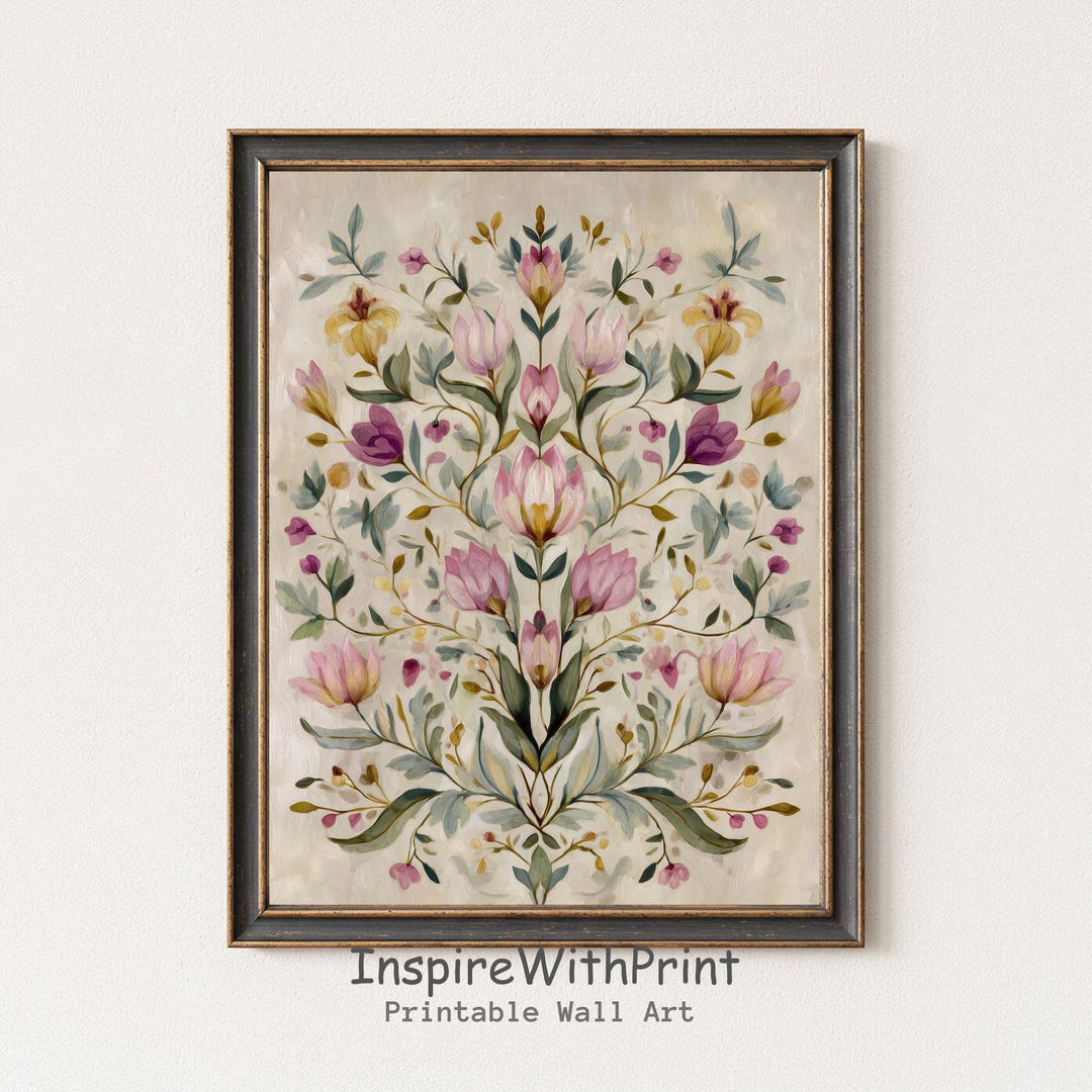 Blush Pink Floral Wall Art Print, Grandmillennial Botanical Decor ...
