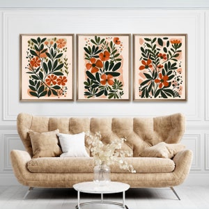 Artful  Boho Flower Art Print Set of 3, Boho Floral Wall Art, Digital Download Abstract Botanical Wall Art, Aesthetic Botanical Art Decor