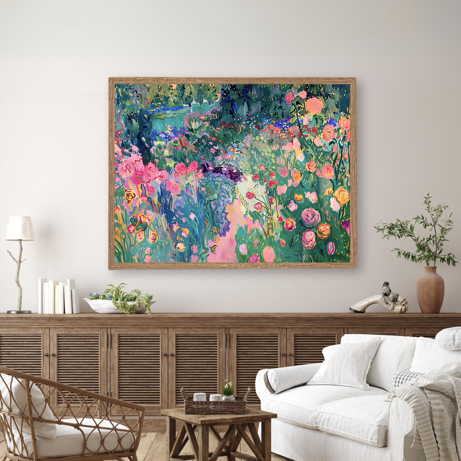 Colorful Flower Landscape Painting, Digital Download Spring Floral Wall ...