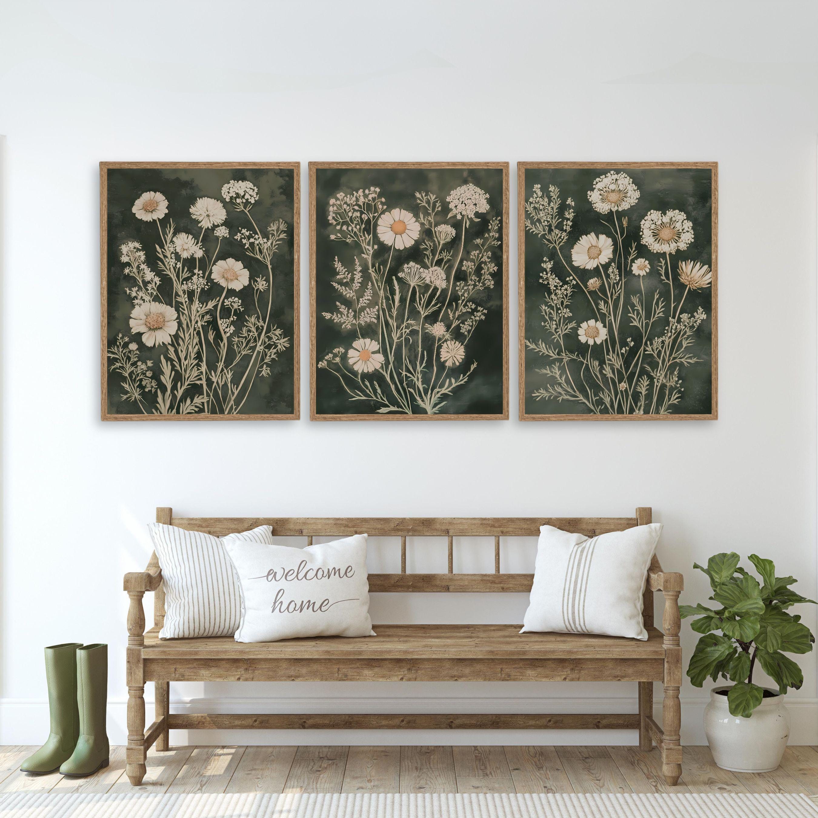 Wildflowers Print Set of 3, Boho Floral Printable Sage Green Wall Art ...