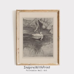 Estampa de pato de fazenda, desenho de esboço vintage, arte de parede neutra e temperamental, decoração de parede estilo chalé, arte de parede de pato para impressão em estilo country