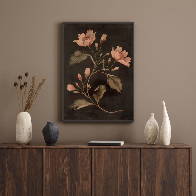 Art floral sombre vintage, impression botanique sombre, art mural imprimable floral de mauvaise humeur, imprimé floral bohème, art mural fleurs rustiques, imprimé fleurs sauvages image 5