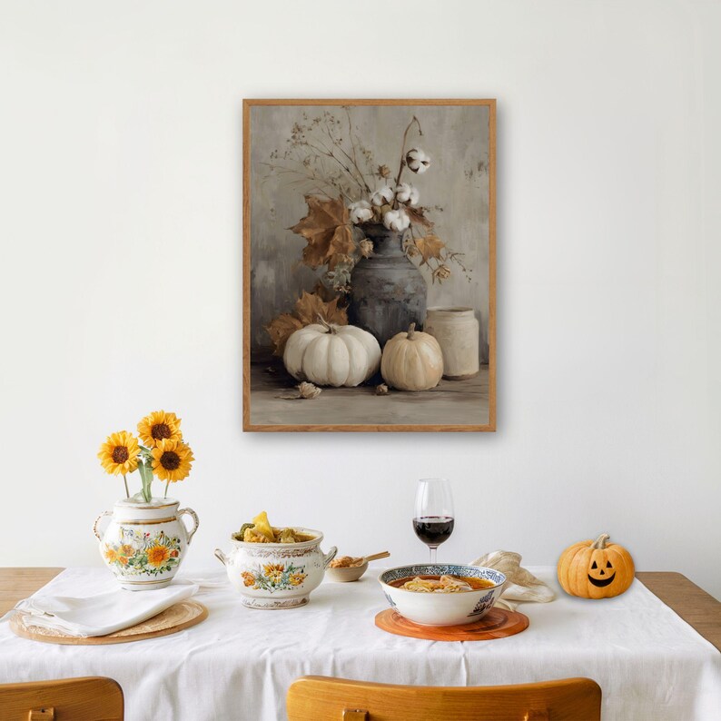 Vintage Fall Pumpkin Still Life Painting, Rustic Fall Farmhouse ...