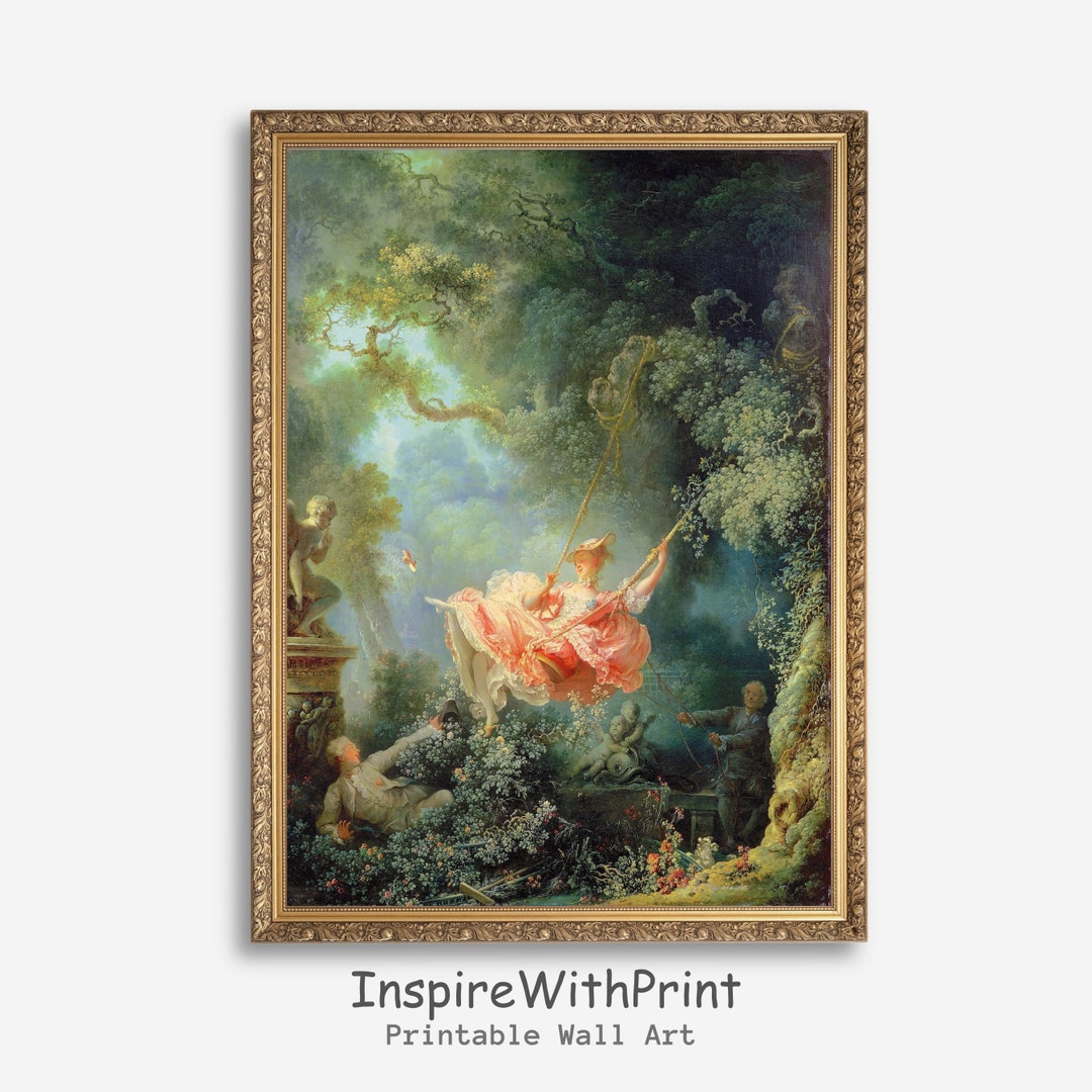 古典的なカップルの絵画、ジャン・フラゴナールのブランコ、デジタル