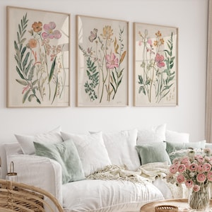 Wildflower Print Set of 3, Boho Floral Botanical Watercolor Painting ...