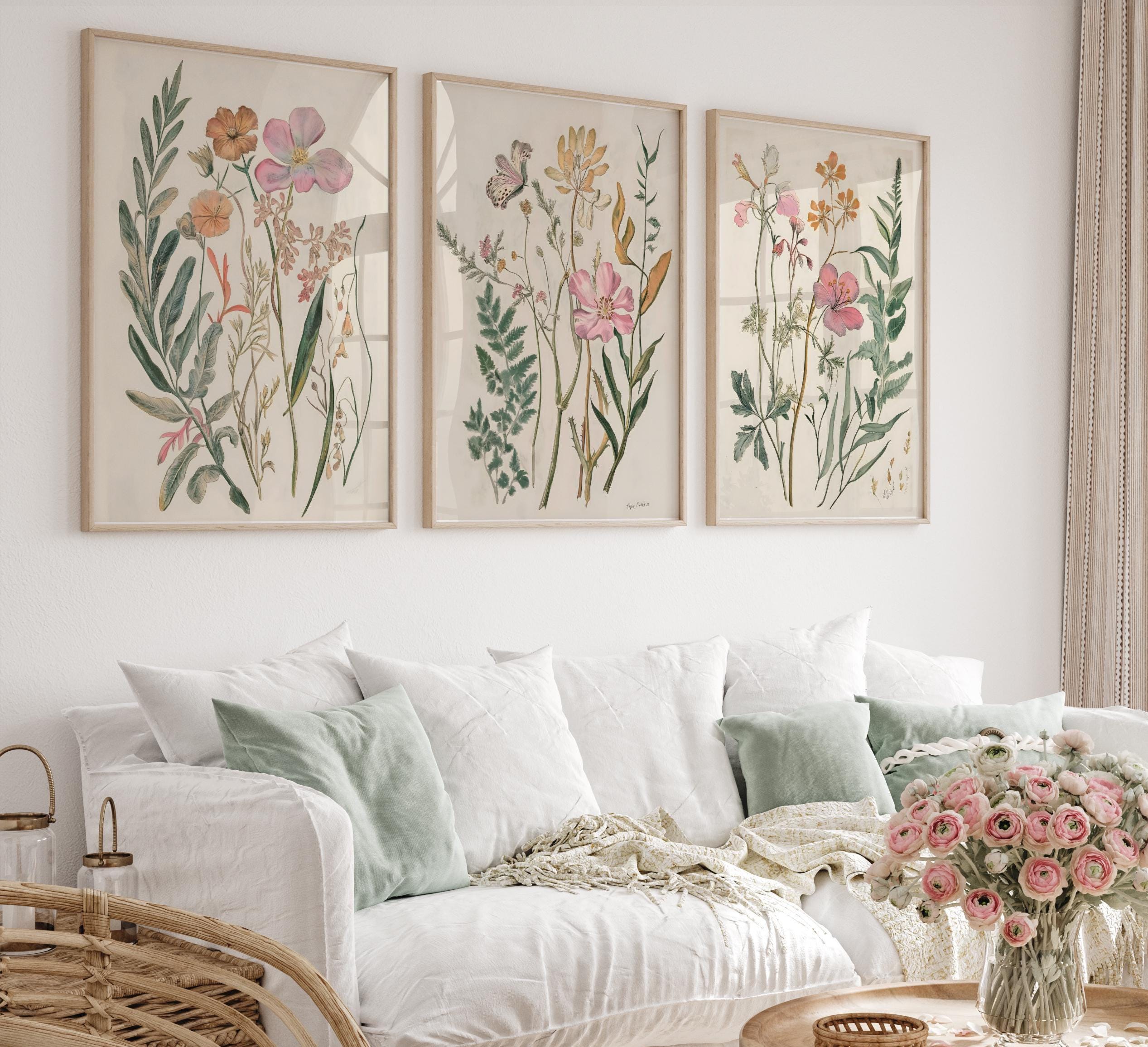 Wildflower Print Set of 3, Boho Floral Botanical Watercolor Painting ...
