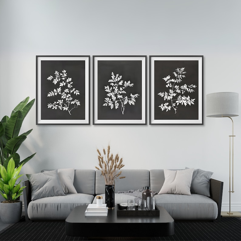 Black and White Botanical Print Set of 3, Aesthetic Black and White ...