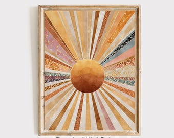 Boho Sun Print, Earthtones Boho Sun Wall Art Printable Abstract Sunrise Print, Midcentury Modern Art, Playroom Poster, Boho Nursery Wall Art