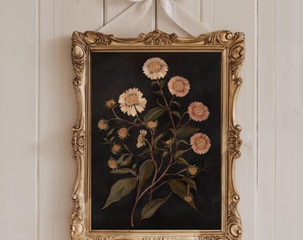 Arte de flores oscuras vintage, impresión botánica oscura, arte de pared imprimible con motivos florales melancólicos, impresión floral oscura, arte de pared con flores rústicas, impresión de flores silvestres