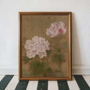 Vintage Pink Peonies Painting, Moody Pink Flower Print, Artful Peony Wall Art Printable Antique Floral Print, Rustic Flower Wall Art