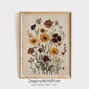 Moody Vintage Wildflower Print, Retro Floral Botanical Art Printable Neutral Floral Wall Art, Cottage Core Art Print, Antique Wall Decor