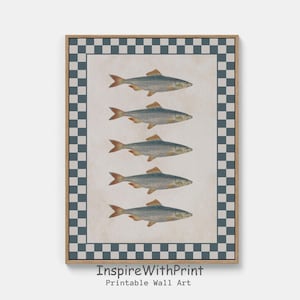 Vintage Sardine Painting, Trendy Sardines Print, Moody Still Life Fish Art, Fish Restaurant Wall Decor, Sea Life Print, Beach House Print