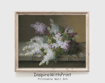 Vintage Wisteria Still Life Painting, Purple Flowers Wall Art, Antique Spring Wall Art, Farmhouse Botanical Print, Purple Wisteria Art Print