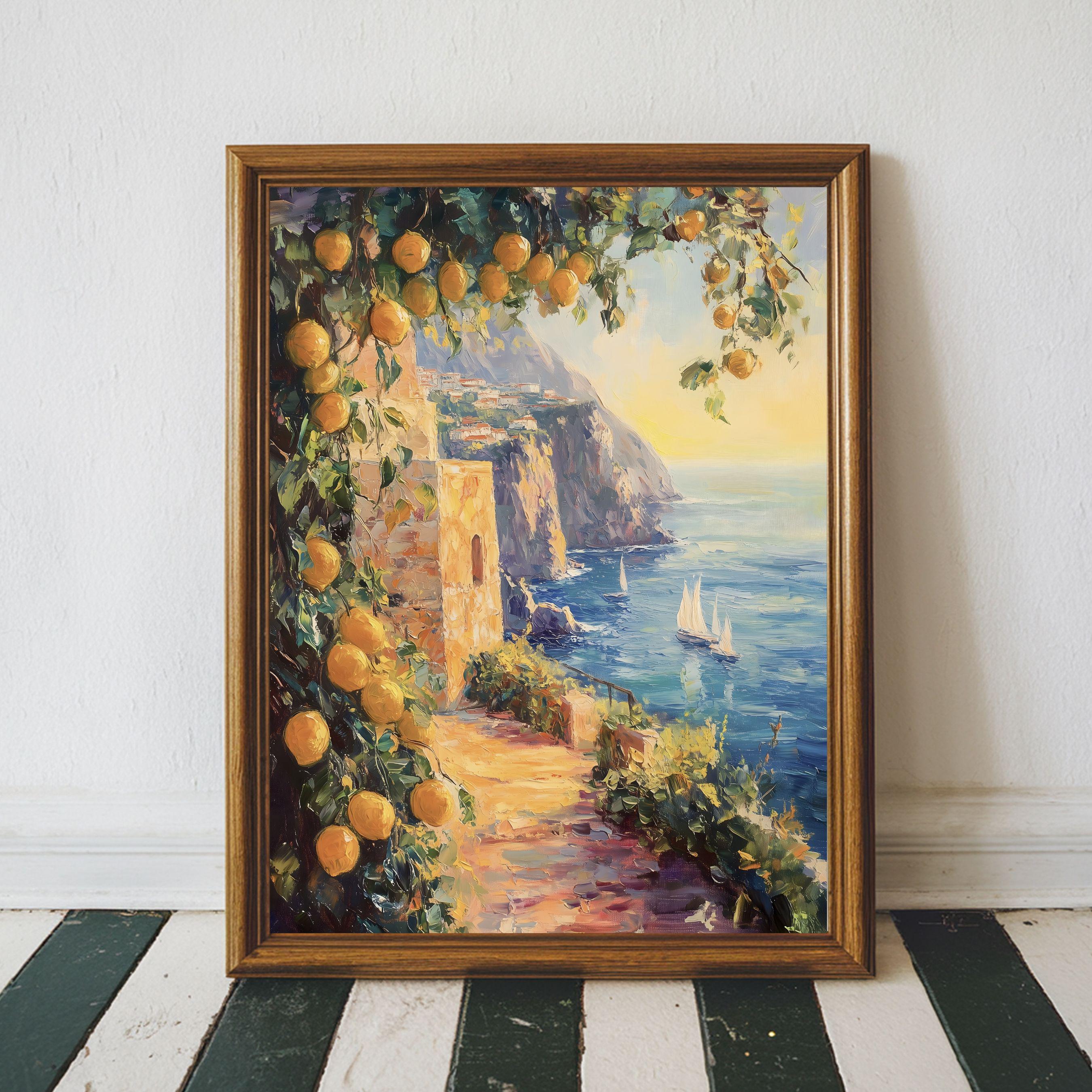 Mediterranean Landsacpe With Lemons Print, Italian Seascape