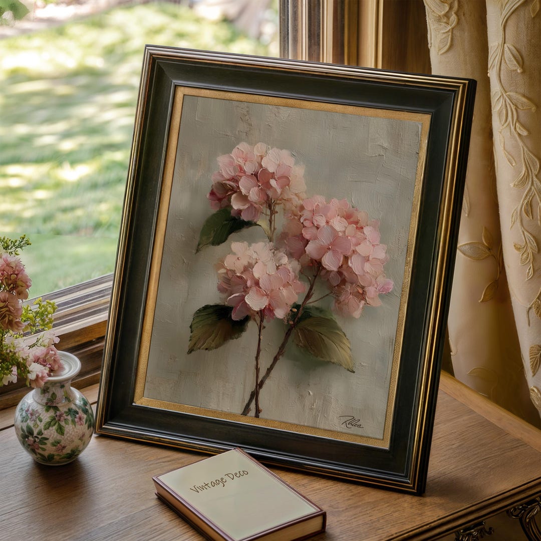 Pink Hydrangea Oil Painting Printable Wall Art, Minimal Pastel Floral ...