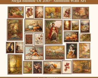 Vintage Fall Print Bundle of 200 +, Rustic Fall Landscape Painting, Autumn Printable Wall Art, Fall Season Art Print, Autumn Art Gallery