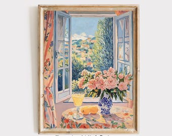 Matisse Open Window Art Printable Coastal Lemon Art Print, Mediterranean Window Painting, Matisse Pastel Colors Modern Exhibition Wall Art