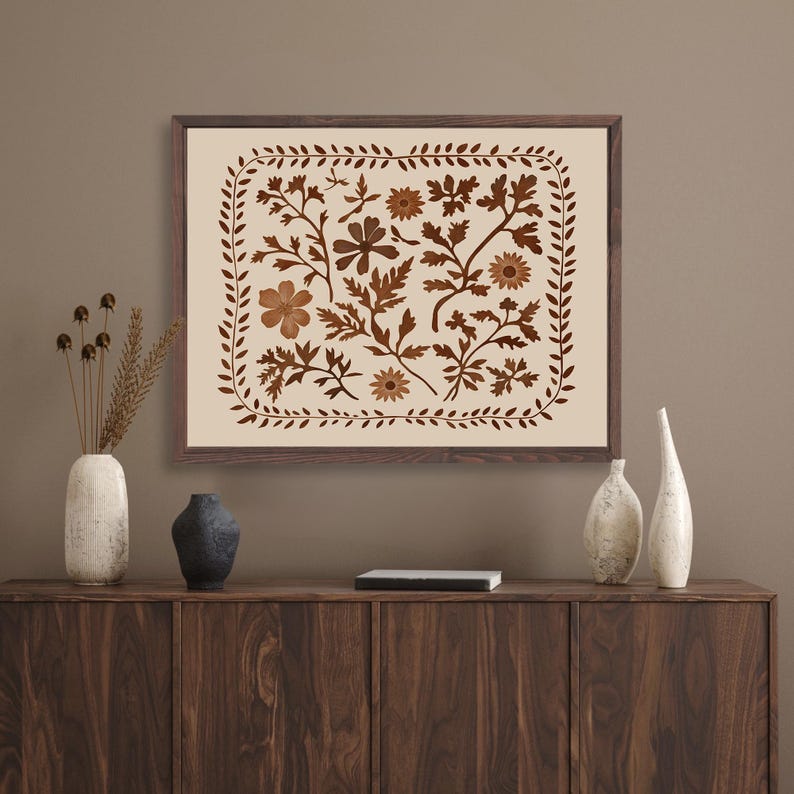 Neutral Botanical Printable Boho Wall Art, Brown Floral Art, Vintage Spring Wildflower Print, Boho Flower Wall Decor, Neutral Nature Print image 17