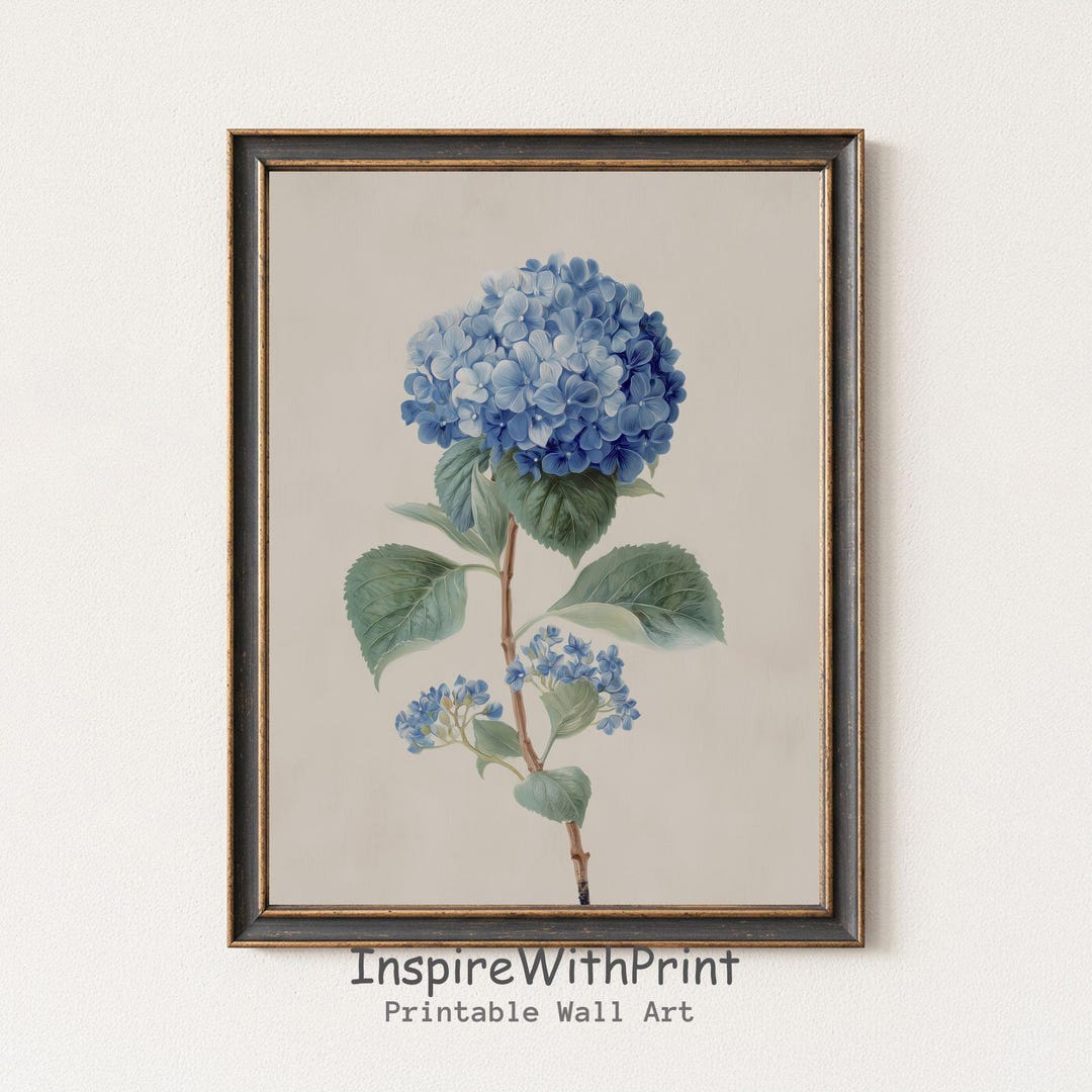 Blue Hydrangea Oil Painting Printable Wall Art, Minimal Floral ...