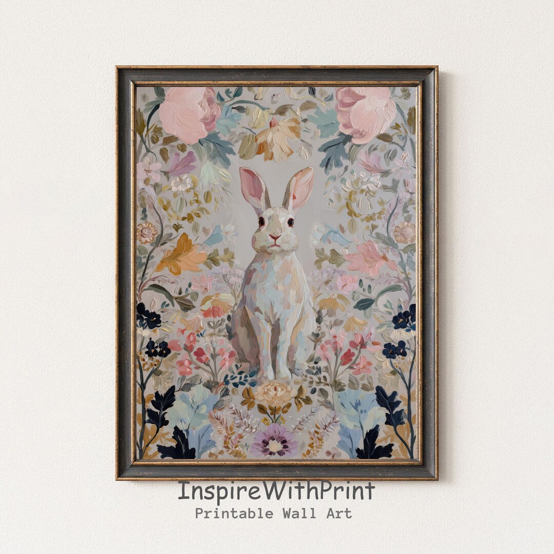 William Morris Bunny Art Print, Victorian Floral Easter Wall Decor ...