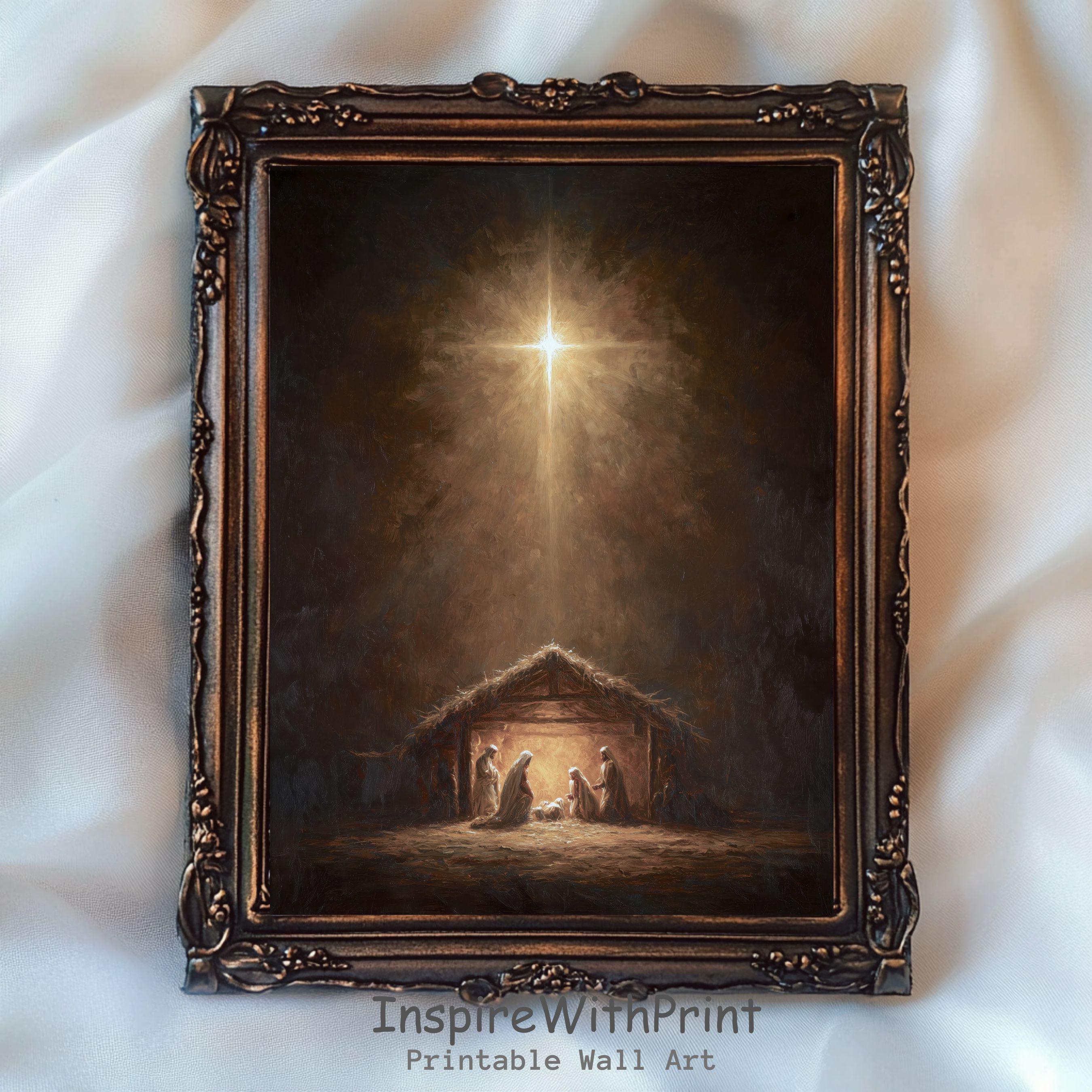 Holy Family Nativity Scene Wall Art, Star of Bethlehem Painting ...