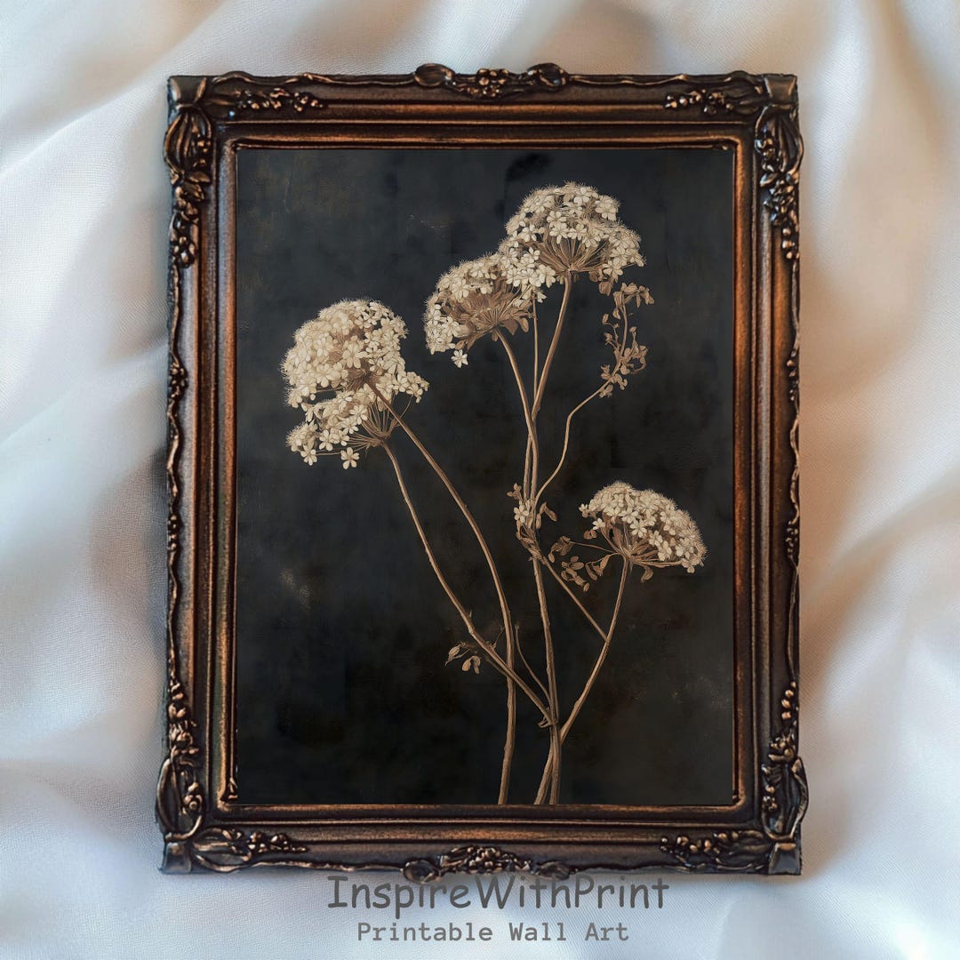 Vintage Dark Flower Print, Moody Floral Printable Wall Art, Dark ...