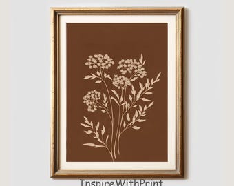 Botanical Printable Boho Wall Art, Neutral Floral Print, Vintage Spring Wildflower Print, Boho Flower Wall Decor, Neutral Nature Art Print