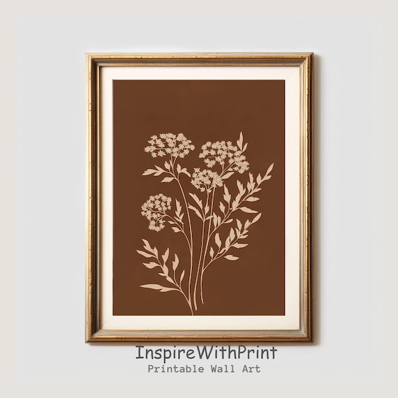 Botanical Printable Boho Wall Art, Neutral Floral Print, Vintage Spring Wildflower Print, Boho Flower Wall Decor, Neutral Nature Art Print
