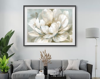 Vintage White Magnolia Flower Painting, Large Magnolia Flower Print, Digital Download Artful Floral Wall Art, Antique White Flower Print