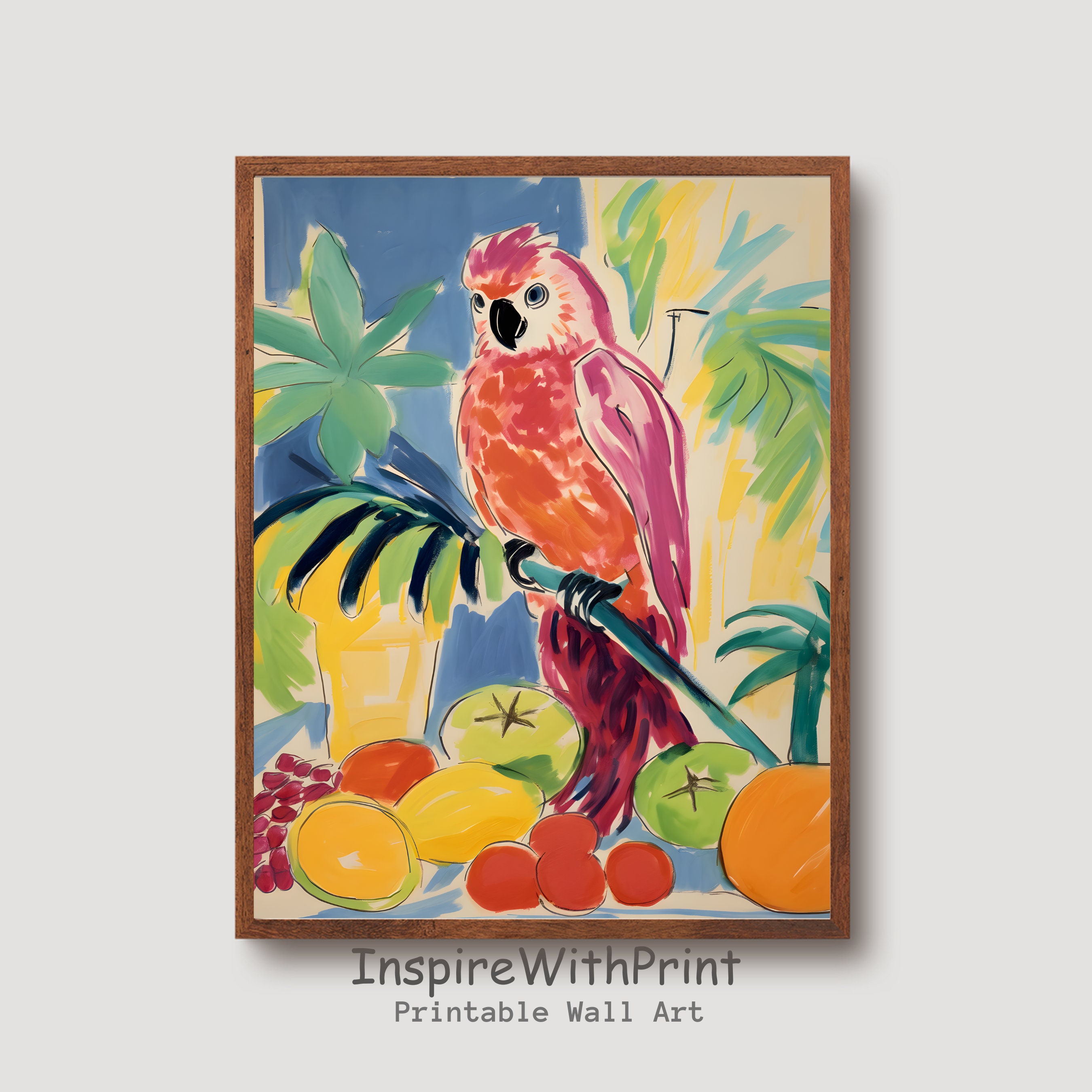 Abstract Parrot Painting, Digital Download Matisse Inspired Art, Parrot ...