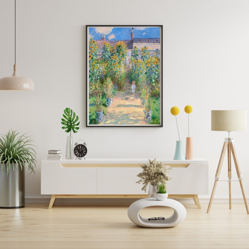 Vintage Kid in the Sunflower Garden Painting, Artist's Garden by