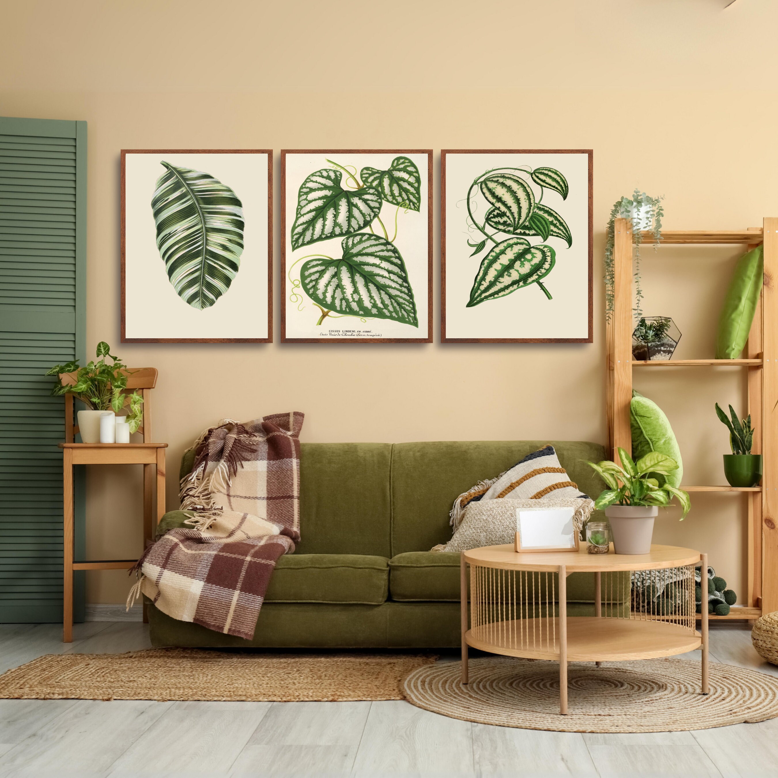 Vintage Botanical Leaves Wall Art Set of 3, Digital Download Green ...