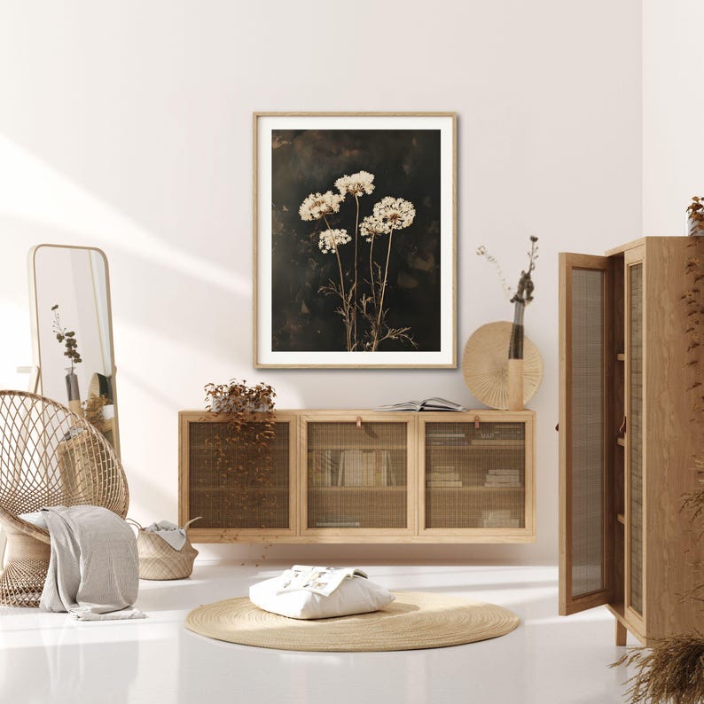 Vintage Dark Flower Print, Moody Floral Printable Wall Art, Dark