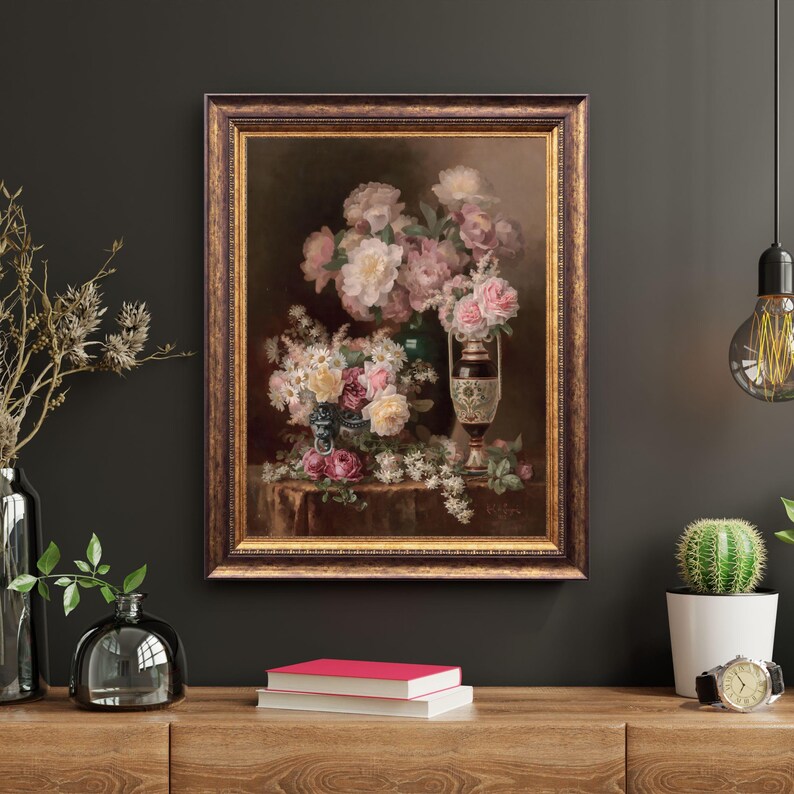Vintage Rose Still Life Oil Painting, Pink Roses Wall Art, Flower Art ...