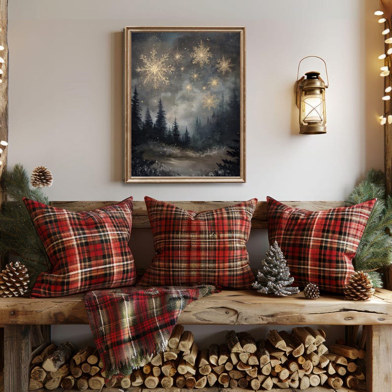 Photo inspiration: Fresh Look at Moody Winter Forest Wall Art Snowy Pine Trees With Golden