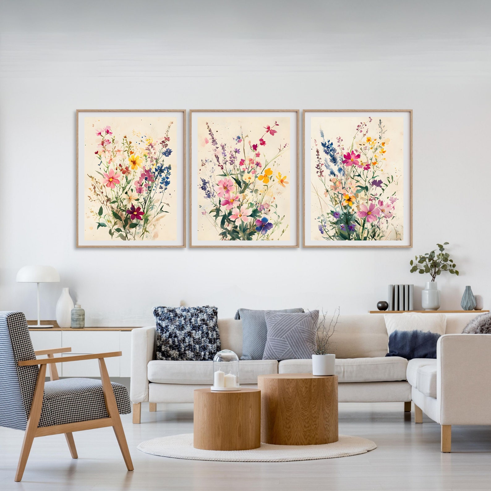 Watercolor Wildflower Print Set of 3, Watercolor Botanical Boho Wall ...
