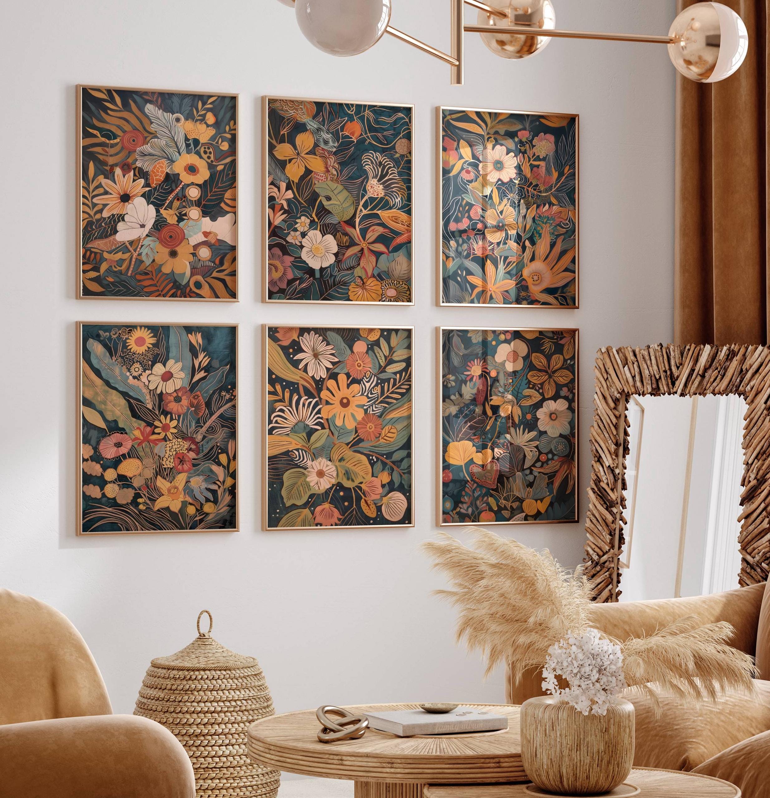 Midcentury Modern Boho Flowers Bouquet Wall Art Set of 6, Wildflowers ...