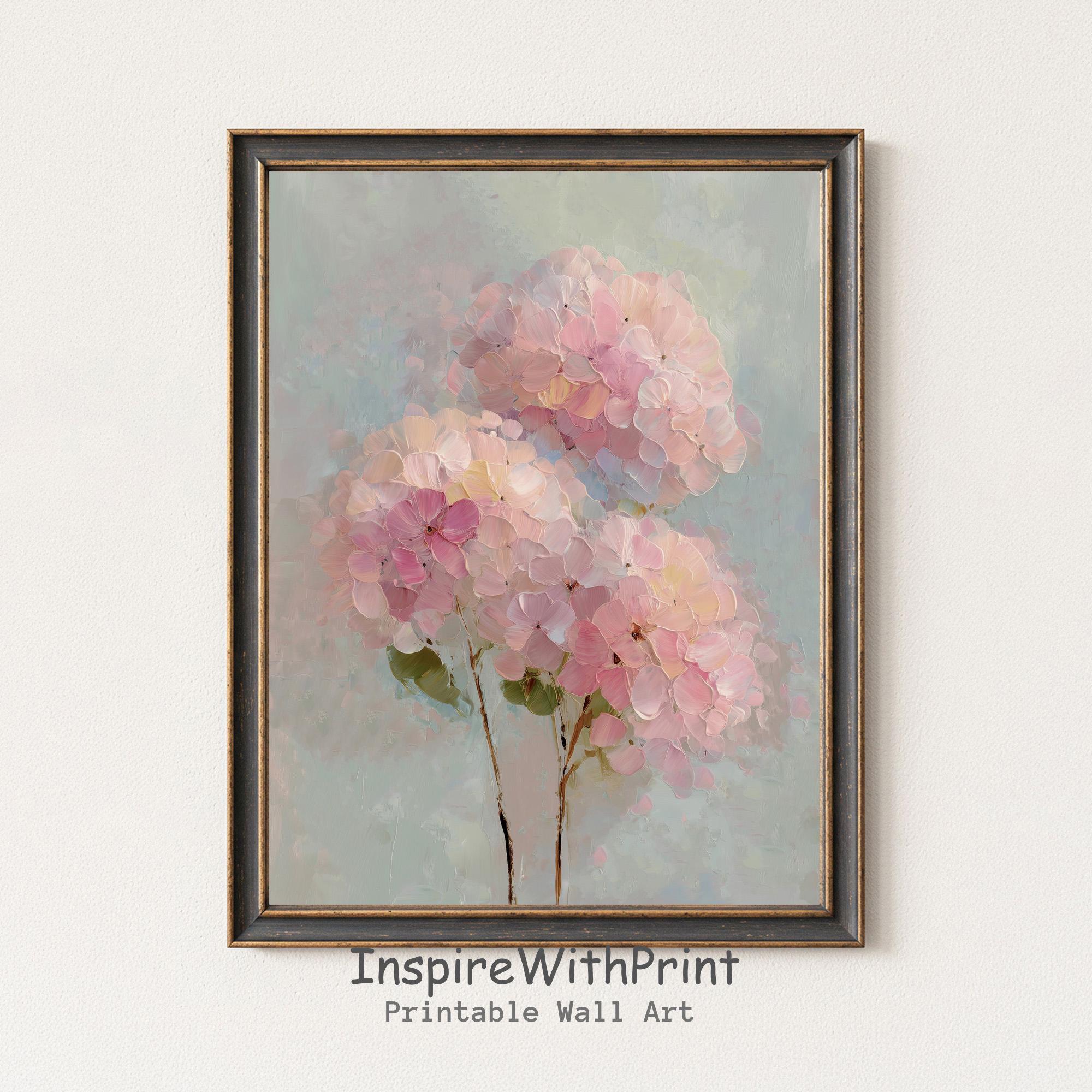Blush Hydrangea Oil Painting Printable Wall Art, Soft Pastel Floral ...