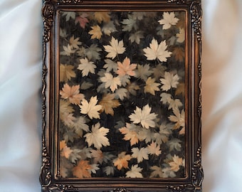 Vintage Fall Leaves Print, Maple Leaf Art Printable Fall Foliage Wall Art, Dark Botanical Rustic Autumn Cottagecore Art Fall Farmhouse Print