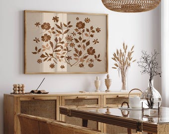 Neutral Botanical Printable Boho Wall Art, Brown Floral Art, Vintage Spring Wildflower Print, Boho Flower Wall Decor, Neutral Nature Print