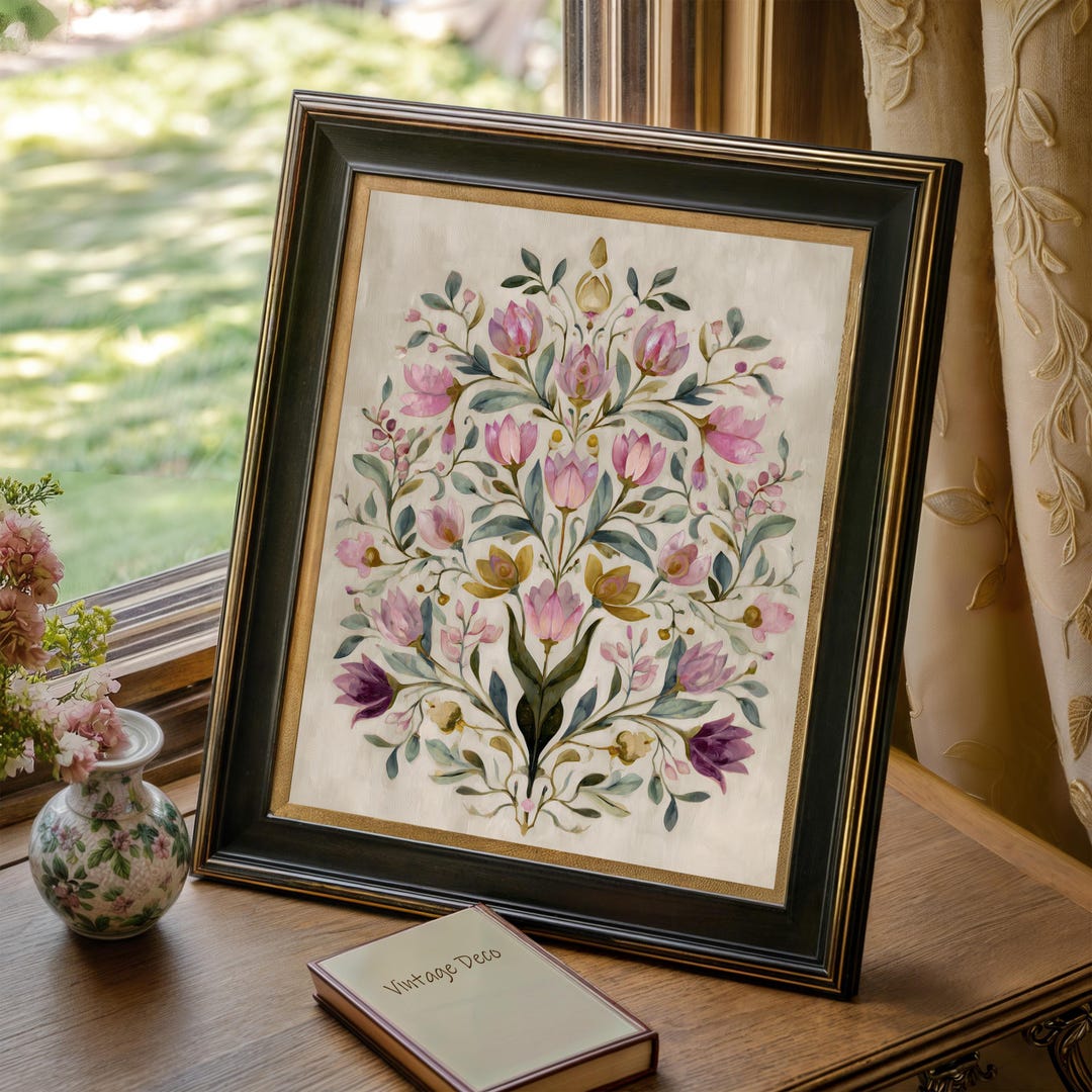 Blush Pink Floral Wall Art Print, Grandmillennial Botanical Decor ...