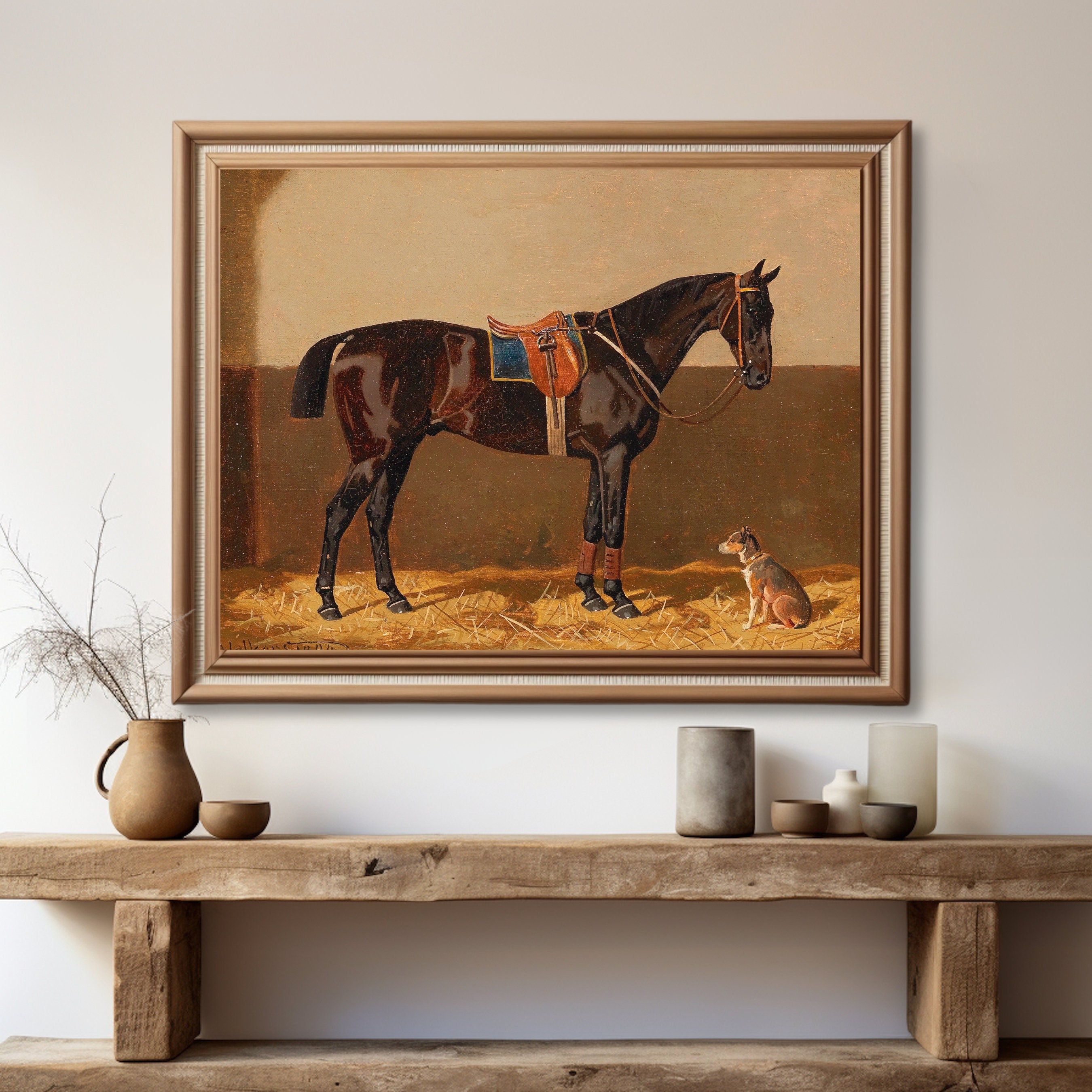 Vintage Horse and Dog Print, Horse Painting, Digital Download