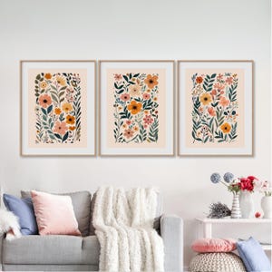 Boho Flower Botanical Print Set of 3, Boho Floral Printable Abstract ...