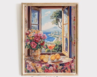 Matisse Open Window Art Printable Coastal Lemon Art Print, Mediterranean Window Painting, Cocktail Print, Matisse Modern Exhibition Wall Art