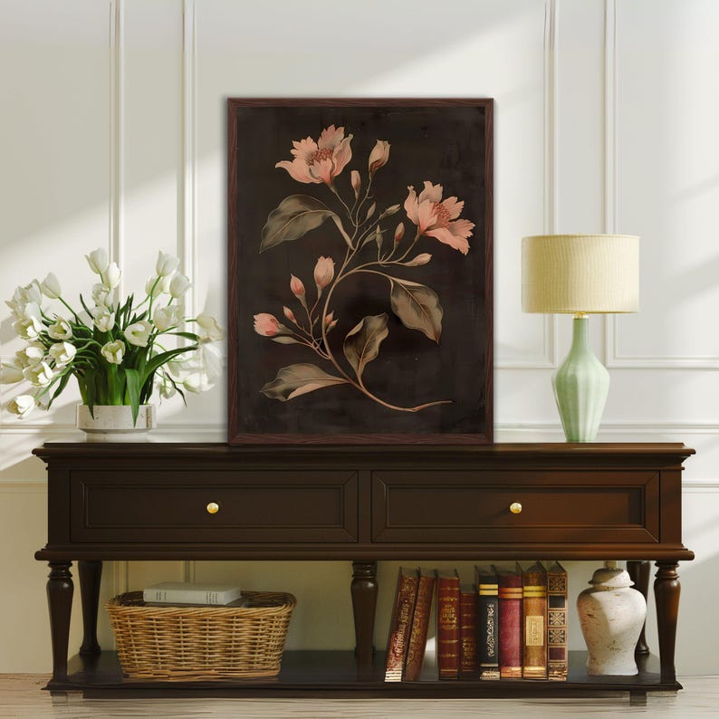 Art floral sombre vintage, impression botanique sombre, art mural imprimable floral de mauvaise humeur, imprimé floral bohème, art mural fleurs rustiques, imprimé fleurs sauvages image 7